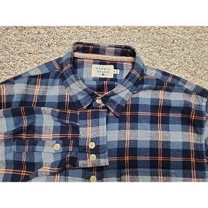 The Normal Brand Shirt Men XL Blue Orange Flannel Plaid Button Down Preppy Dress